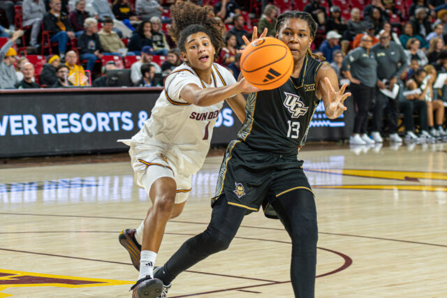 ASU Amaya Williams deflecting inbound pass to UCF Summer Yancy