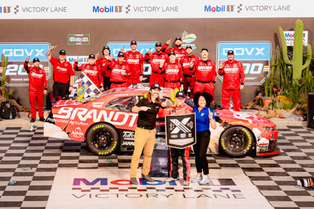 NASCAR O'Reilly's Auto Parts Series race - Justin Allgaeir in Victory Lane raising trophy